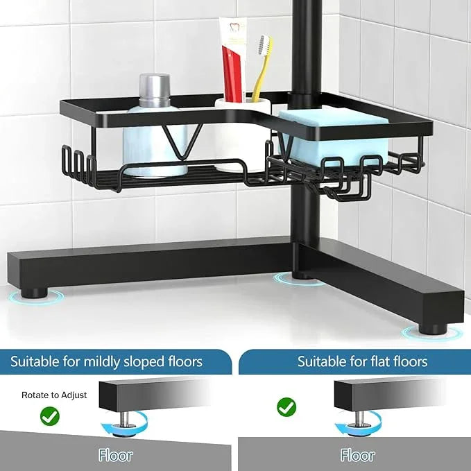 KEGII Corner Shower Caddy Standing – 4-Tier Shower Shelf Organizer with Hooks & Soap Holder, Free-Standing Bathroom Storage Rack for Shampoo & Toiletries, Black - ModernBath