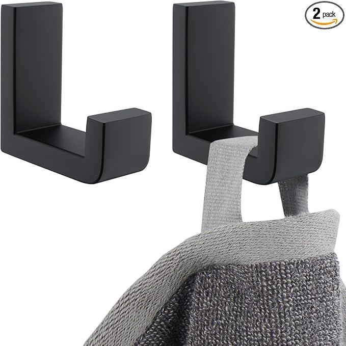 APLusee L Shape Bath Towel Hook 2 Pack, 304 Stainless Steel Coat Holder, Wall Mounted Storage Hanger for Bathroom Kitchen, Matte Black - ModernBath