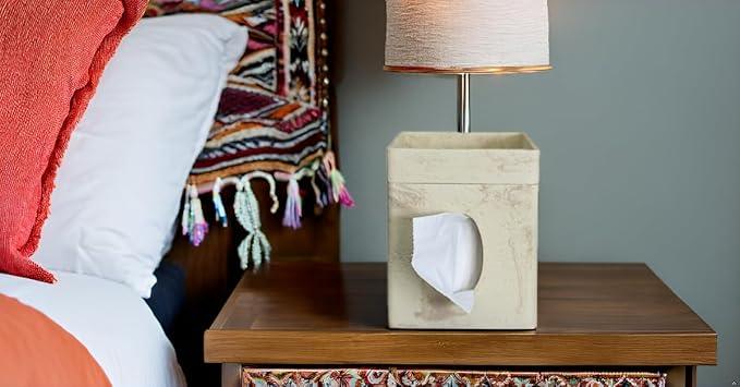Hymmah Square Tissue Box Cover/Holder with Tray,Unique Cube Design Tissue Dispenser Decor for Vanity Counter Tops Also Great for Bedroom and Living Room - ModernBath