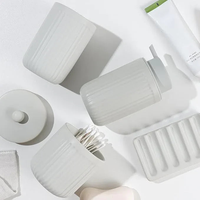 BosilunLife Light Grey Bathroom Accessories Set - Ceramic Bathroom Counter Soap Set Bathroom Decor Sets Accessories Bathroom Foam Soap Dispenser and Toothbrush Holder Set, Soap Dish, Apothecary Jars - ModernBath