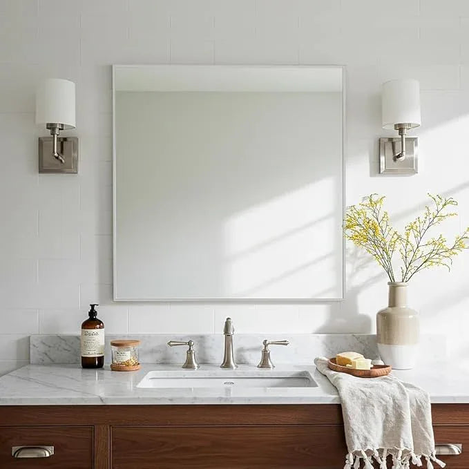 LEDLUX 30x30 Inch Silver Bathroom Mirror - Copper-Free Mirror, Aluminum Alloy Frame Vanity Rectangle Wall Mounted Modern Mirror for Bedroom/Living Room/Porch Horizontal or Vertical - ModernBath