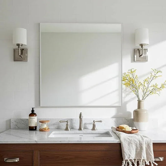 LEDLUX 30x30 Inch Silver Bathroom Mirror - Copper-Free Mirror, Aluminum Alloy Frame Vanity Rectangle Wall Mounted Modern Mirror for Bedroom/Living Room/Porch Horizontal or Vertical - ModernBath