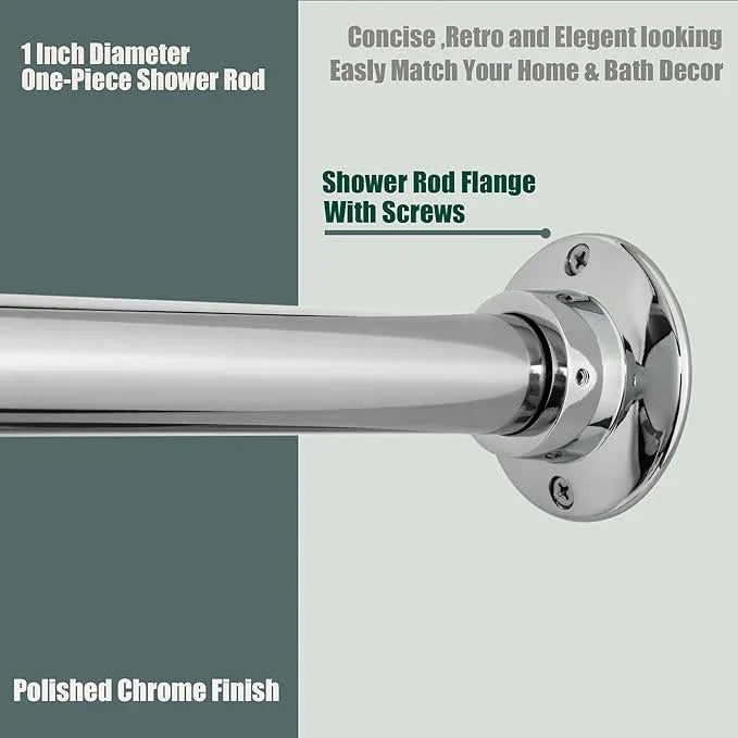 Artiwell 60" Heavy Duty Straight Shower Rod With Shower Rod Flange, Permanent Mount Shower Curtain Rod With Screws Bracket, Never Rust Stainless Steel, Window Curtain and Closet Rod, Chrome Plated - ModernBath