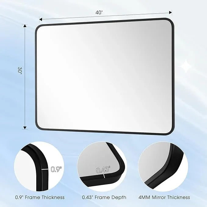 Bonverre 24x36 Inch Rectangle Bathroom Mirror with Black Metal Frame, Rounded Corner Rectangular Vanity Mirror for Wall, Modern Large for Bedroom, Living Room, Horizontal or Vertical - ModernBath