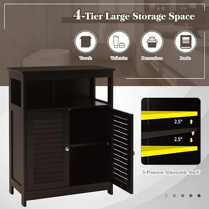 GLACER Bathroom Floor Cabinet, Wooden Storage Cabinet with Double Shutter Doors & 3-Position Adjustable Shelf, Side Storage Organizer, 23.5 x 12 x 31.5 inches (Espresso) - ModernBath