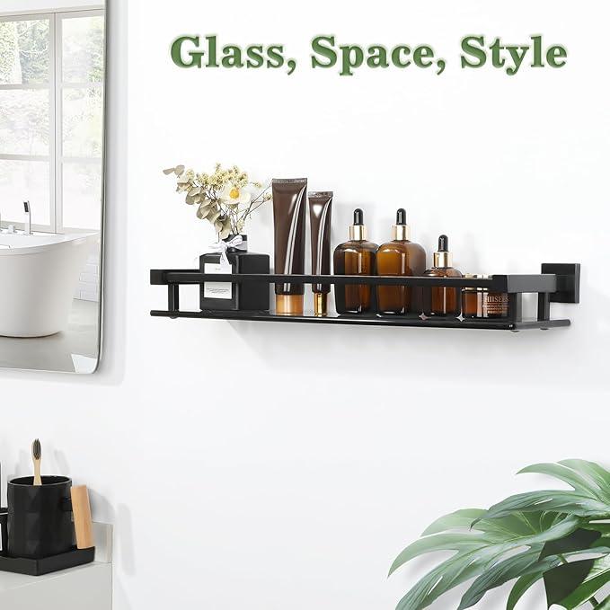 Alise Bathroom Shelves,Matte Black Glass Shelf for Bathroom, Modern Floating Shelves,20 inch - ModernBath