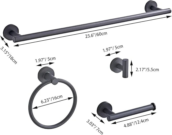 Matte Black Bathroom Hardware Set 5 Piece with Towel Racks for Bathroom, SUS304 Stainless Steel Bath Towel Bar Set, 24 Inch Wall Mounted Accessories Kit… - ModernBath