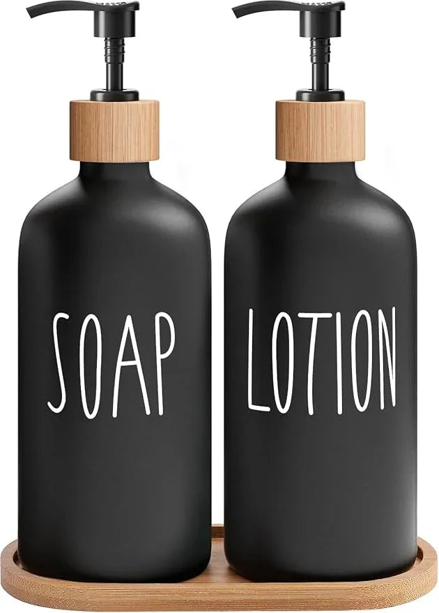 MOMEEMO Black Soap Dispenser Bathroom Set, Hand Soap and Lotion Set Suitable for Bathroom Decor. (Black) - ModernBath