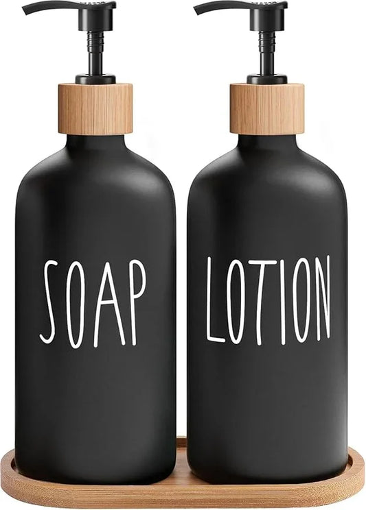 MOMEEMO Black Soap Dispenser Bathroom Set, Hand Soap and Lotion Set Suitable for Bathroom Decor. (Black) - ModernBath