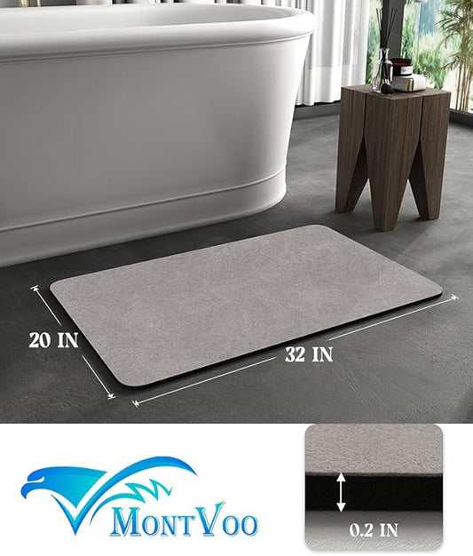 MontVoo -Bath Mat Rug-Rubber Backing Non Slip Quick Dry Absorbent Thin Bathroom Rugs Fit Under Door-Faux Suede Surface Bathroom Floor Mats-Shower Rug for in Front of Bathtub Shower Gray 20"x32"