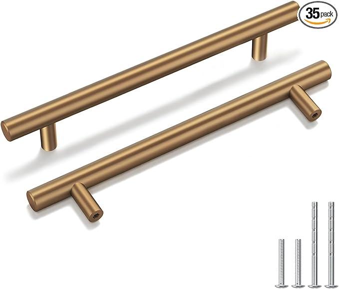 goldenwarm 35 Pack Champagne Bronze Cabinet Pulls Gold Cabinet Handles 5 inch(128mm) Champagne Drawer Pulls Brushed Bronze Drawer Handles Kitchen Bathroom Bedroom Dresser Furniture Hardware - ModernBath