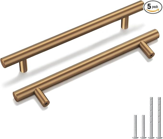 goldenwarm 5 Pack Champagne Bronze Cabinet Pulls Gold Cabinet Handles 5 inch(128mm) Champagne Drawer Handles Brushed Bronze Drawer Pulls Kitchen Dresser Door Hardware - ModernBath