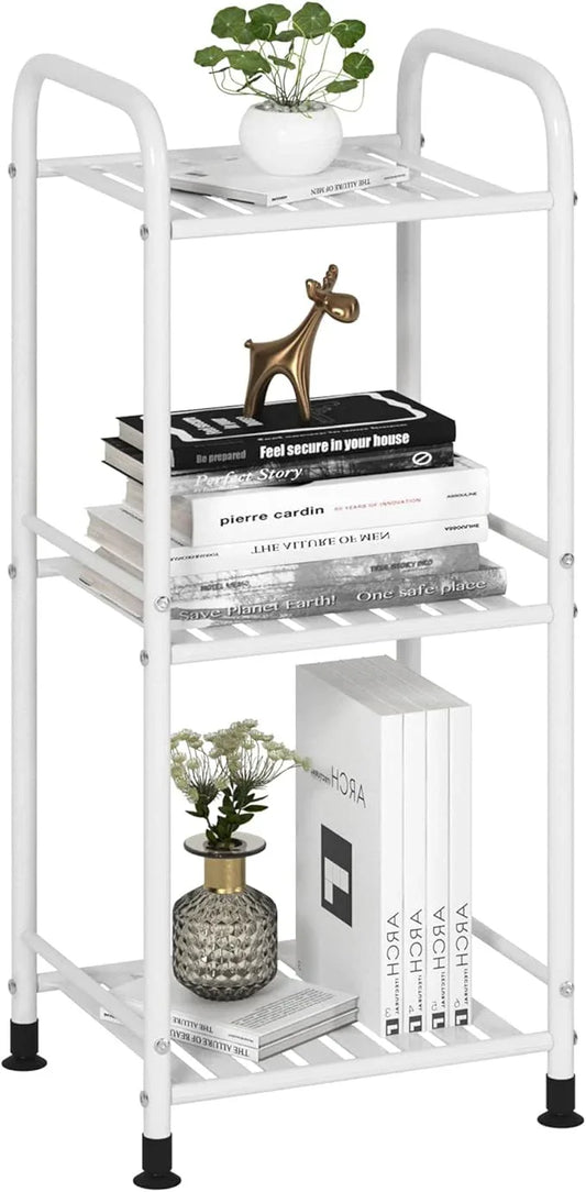 JSB 3 Tier Narrow Bathroom Shelving Unit, Kitchen Storage Rack Organizer Metal Corner Shelf for Living Room Laundry Pantry (Matte White, 3 Tier) - ModernBath