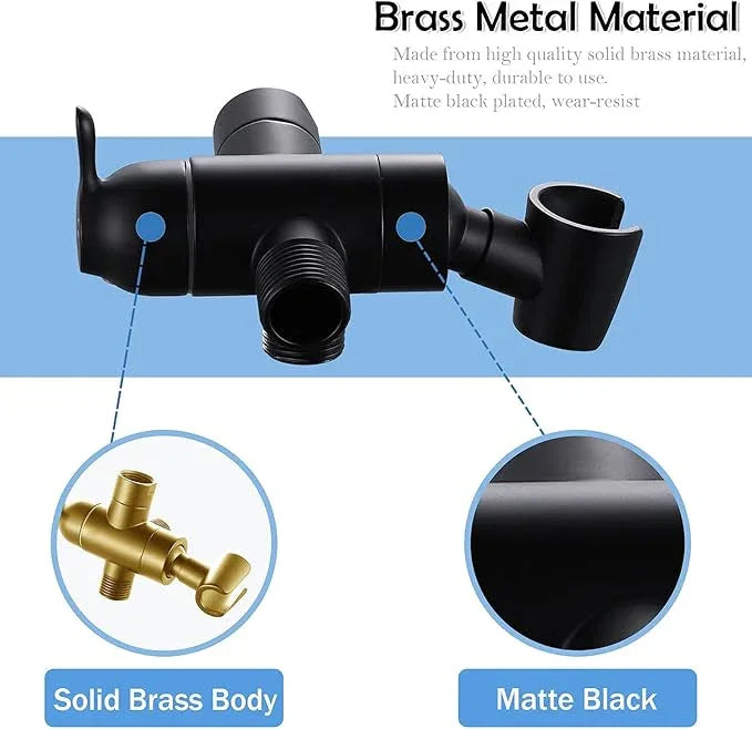 Shower Arm Diverter with Handshower Mount, G1/2 Brass 3 Way Shower Diverter Valve Bathroom Universal Shower System Replacement for Handheld Shower and Fixed Shower Head(Matte Black) - ModernBath