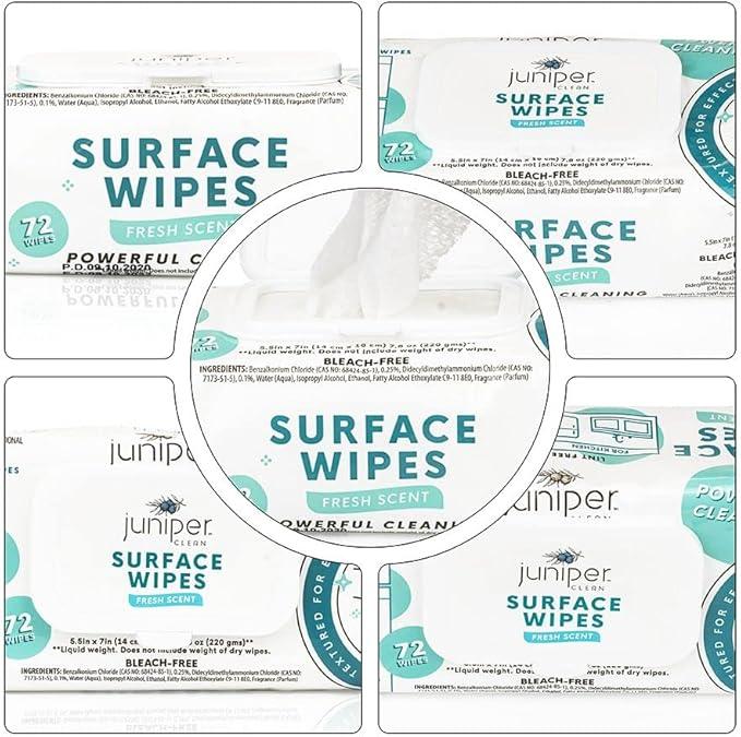 Juniper CLEAN 24 Pack Surface Cleaning Wipes Bleach Free, All-Purpose Cleaner for Bathroom, Kitchen, Office, 1728 Count Soft Flow, Fresh Scent, Bleach Free, Lint Free, Durable - ModernBath