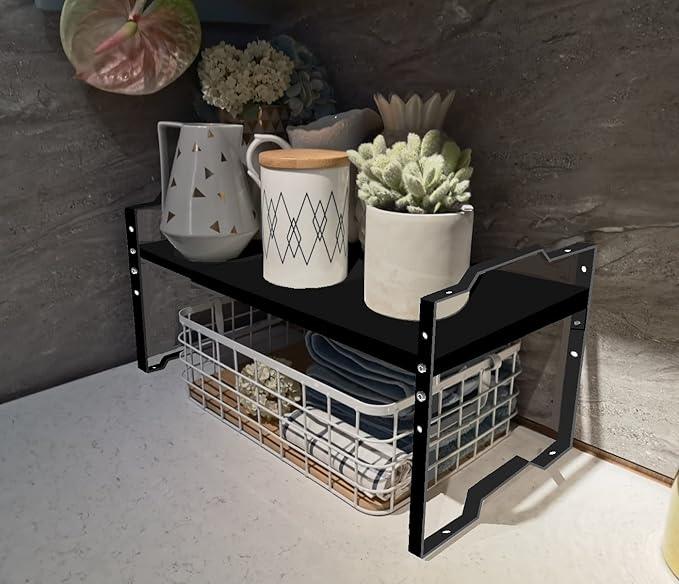 Jojocross Expandable Shelf for Cabinet Organizer Adjustable Stackable Spice Rack at Kitchen and Bathroom More, Counter Countertop Cupboard Organization Pantry Storage(LARGE/2PACKS/BLACK) - ModernBath