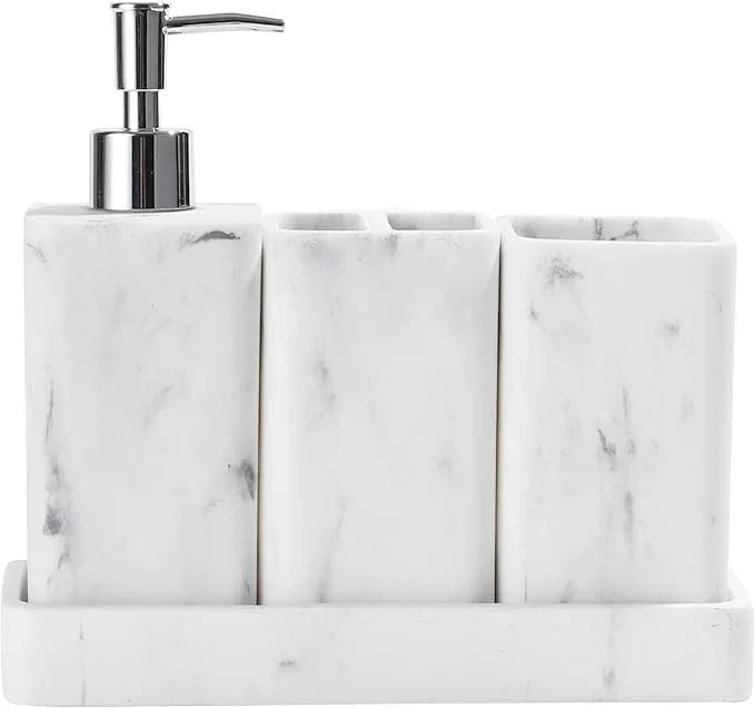 YMXYJM Bathroom Accessories Set, 4 Pcs Bathroom Accessory Set, Soap Dispenser, Toothbrush Holder, Qtip Holder Set, Bathroom Sets Complete, Bathroom Sink Set for Modern Home Decor, White - ModernBath