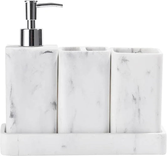 YMXYJM Bathroom Accessories Set, 4 Pcs Bathroom Accessory Set, Soap Dispenser, Toothbrush Holder, Qtip Holder Set, Bathroom Sets Complete, Bathroom Sink Set for Modern Home Decor, White - ModernBath