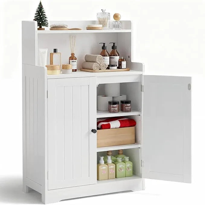 Gizoon 40" H Bathroom Storage Cabinet, Freestanding Organizer with 2 Doors, 2 Adjustable Shelves, Floor Pantry Cabinet for Dining Room, Kitchen, Living Room, Hallway, White - ModernBath