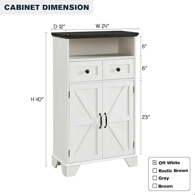 ACCOHOHO Bathroom Floor Cabinet, Farmhouse Storage Cabinet, 24" Wide Cabinet with Drawer, Adjustable Shelf, Barn Doors, Cabinets for Bathroom, Kitchen, Living Room, Off White - ModernBath