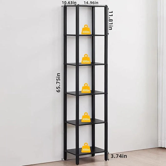 66in Tall Bookshelf 6-Tier Small Narrow Bookcase, Skinny Book Shelf for Small Space, Farmhouse Slim Shelf with Storage, Wood Freestanding Display Thin Bookshelves for Living Room, Office, Black - ModernBath
