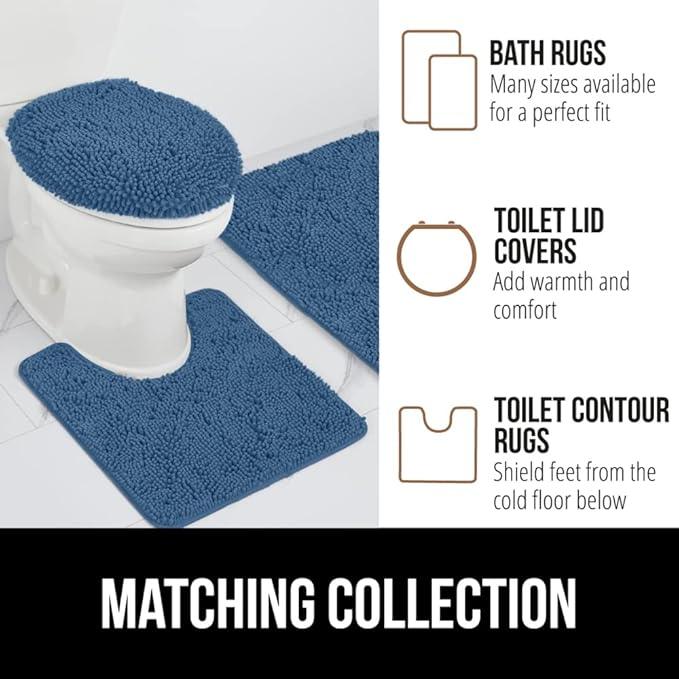 GORILLA GRIP Bathroom Rug Sets, Soft Chenille 2 Piece Area Rugs Set, Toilet Base Mat and 30x20 Carpet, Absorbent Microfiber Washable Mats Dry Quickly, Home Décor and Bath Room Accessories, Blue - ModernBath