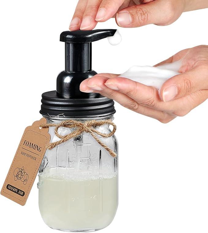 Amolliar Mason Jar Bathroom Accessories Set(4 Pack) - Foaming Soap Dispenser&Qtip Holder Set&Toothbrush Holder-Rustic Farmhouse Decor Bathroom Organizer Apothecary Jar Country Countertop (Black) - ModernBath