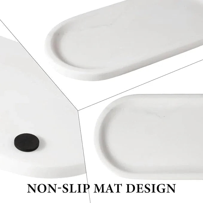 Koville Natural Marble Tray for Bathroom Decor Countertop, Vanity Tray Italy Oval Stone Trays for Candles Perfume, Storage Trays for Cosmetics, Jewelry, Decorative Tray for Dresser Organizer(White) - ModernBath