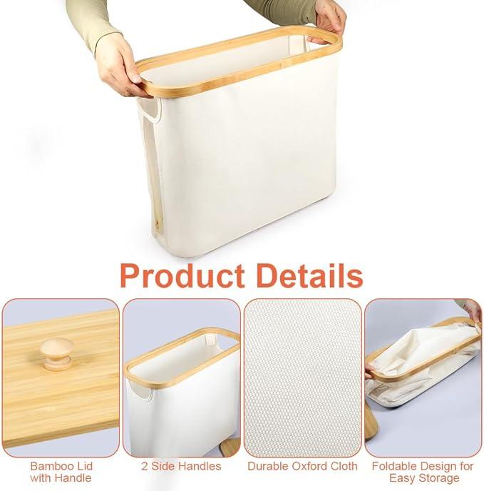 Picowe Toilet Paper Organizer Basket, Toilet Paper Bin with Lid, Beige - ModernBath