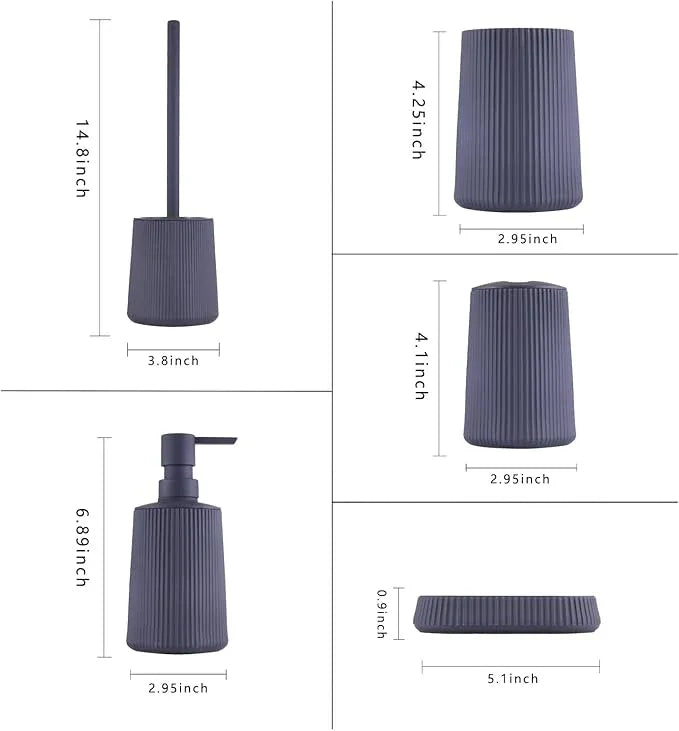 Liuonnam Bathroom Accessories Set 5-Piece Plastic Gift Set with Toilet Brush Holder, Toothbrush Holder, Toothbrush Cup, Soap Dispenser, Soap Dish(Black) - ModernBath