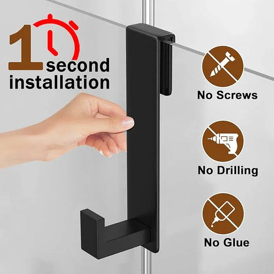Shower Door Hooks, Heavy Duty Rack Hooks for Robe, Stainless Steel Towel Hooks for Bathroom, Fits Frameless Glass Shower Doors up to 3/8" (10mm) Thick (Black, 2 Pack) - ModernBath