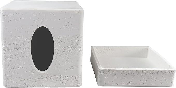 Hymmah Tray Tissue Box Cover Holder Unique Cube Design Tissue Dispenser Cover Decor for Vanity Counter Tops Also Great for Bedroom and Living Room White - ModernBath