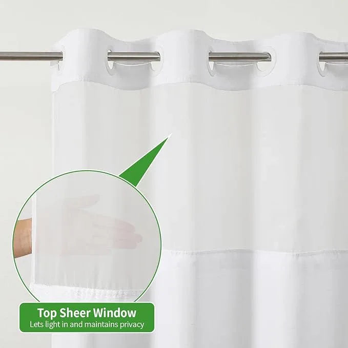 eachope Stall No Hooks Needed White Shower Curtain with Snap-in Fabric Liner Set,Linen Textured Hotel Luxury Decor Farmhouse Shower Curtains for Bathroom,Waterproof & Washable,54Wx80H - ModernBath