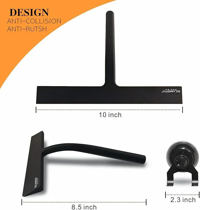 Shower Squeegee for Glass Doors 10" - All Purpose Squeegee for Window Bathroom Glass Mirror Bathroom Tile with Suction Cup Hooks - Black - ModernBath