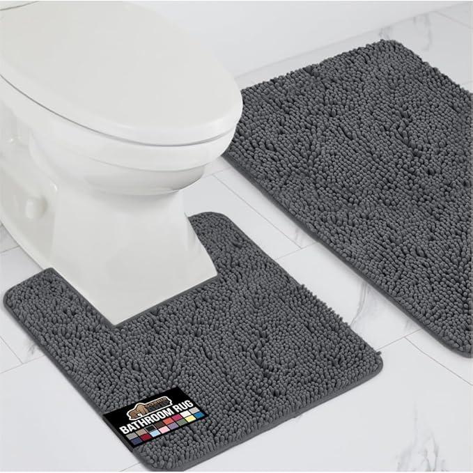 GORILLA GRIP Bathroom Rug Sets, Soft Chenille 2 Piece Area Rugs Set, Toilet Base Mat and 30x20 Carpet, Absorbent Microfiber Washable Mats Dry Quickly, Home Décor and Bath Room Accessories, Charcoal - ModernBath