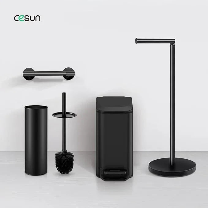 Cesun Toilet Paper Holder Stand Free Standing, Black Toilet Paper Storage with Heavy Weighted Base, Bathroom Stainless Steel Toilet Paper Roll Holder, Non-Slip, Matte Black - ModernBath