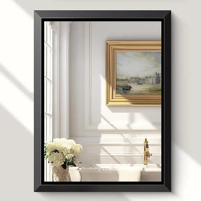 USHOWER Rectangular Bathroom Mirror, 30x40 Inch Wall Mirror, Mirrors for Bathroom Sink, Beveled Aluminum Frame, Anti-Rust, Big Brushed Black Vanity Mirror for Restroom, Mirror Wall - ModernBath