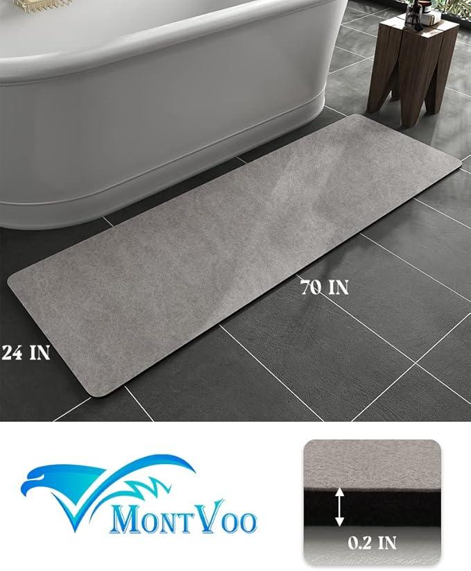 MontVoo -Bath Mat Rug-Rubber Backing Non Slip Quick Dry Absorbent Thin Bathroom Rugs Fit Under Door-Faux Suede Surface Bathroom Floor Mats-Shower Rug for in Front of Bathtub Shower Gray 24"X70" - ModernBath