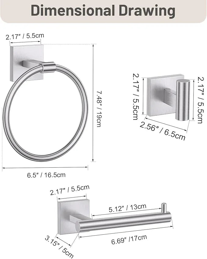Towel Ring Set 4 Piece Bathroom Hardware Set Includes Towel Ring 2 Towel Hooks and Toilet Paper Holder Stainless Steel Wall Mounted (Brushed Nickel) - ModernBath