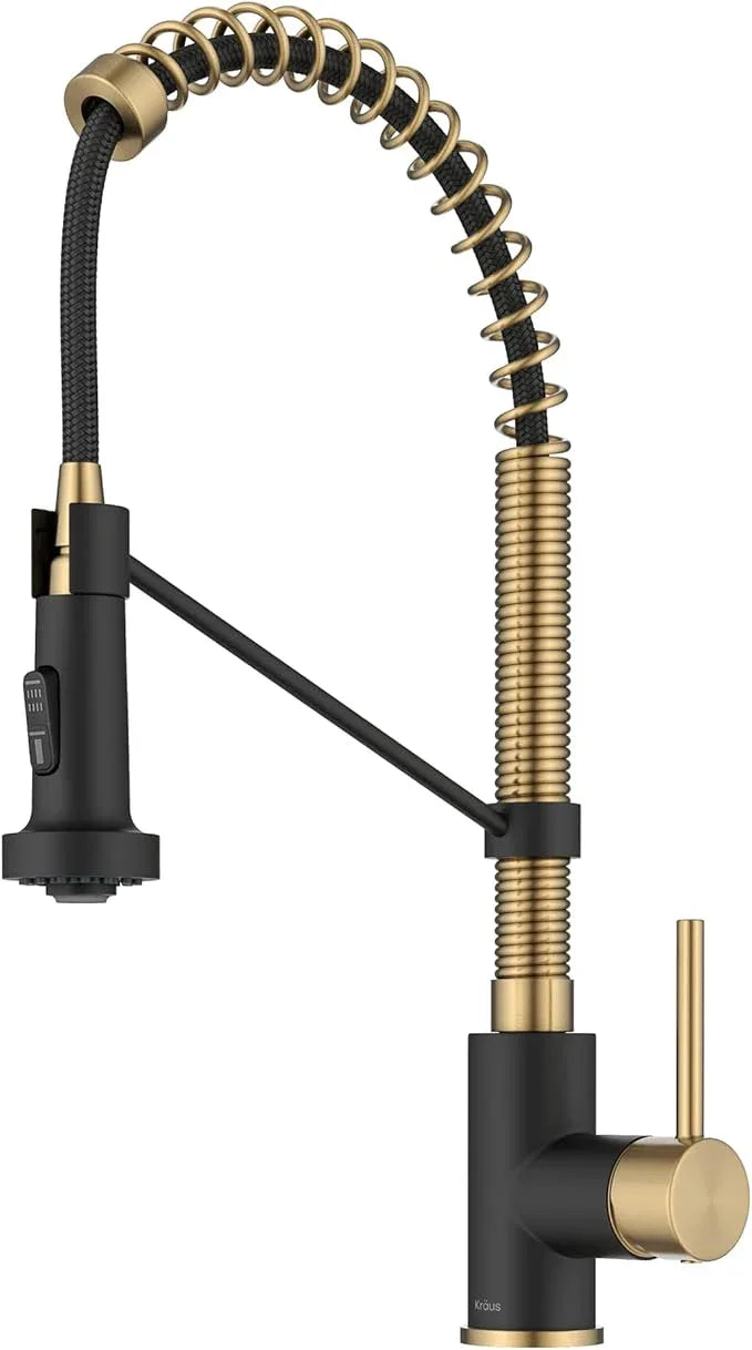 KRAUS Bolden Commercial Style 2-Function Single Handle Pull Down Kitchen Faucet in Brushed Brass/Matte Black, KPF-1610BBMB - ModernBath
