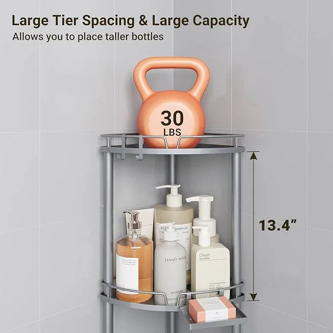 ELYKEN Corner Shower Caddy Standing, 4 Tier Rustproof Metal Shower Organizer with Soap Holder, Floor Shower Corner Shelf Rack Storage Stands with Adjustable Feet & 2 Hooks for Bathroom, Silver - ModernBath