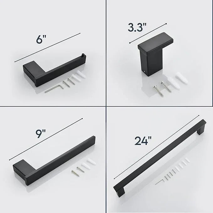 SOFTINOX Bathroom Accessories Set, 4 Piece Matte Black Bathroom Hardware Set, SUS 304 Stainless Steel, Wall Mounted Towel Bar Kit - ModernBath