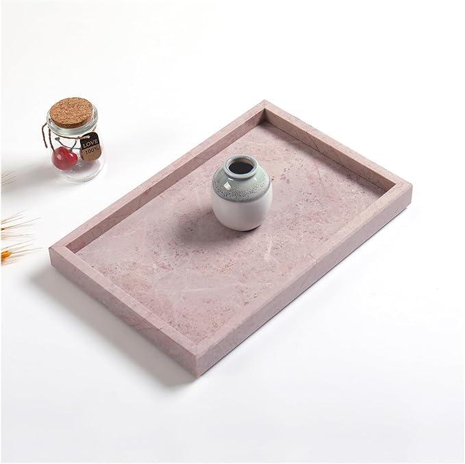 Yew & Tulip Natural Pink Marble Vanity Tray, Nature Rose Cream Marble Serving Tray for Bathroom, Kitchen, Vanity, Home Decor, Wedding etc. (12" x 8" x 1.2") - ModernBath