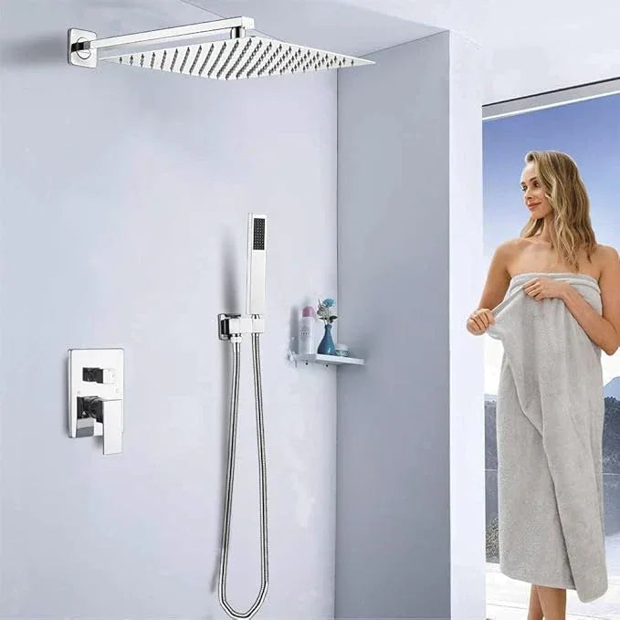 YCAIKOI Shower Faucet Set 16 Inch Wall Mount Rain Shower System, All Metal Shower Fixtures - Polished Chrome - ModernBath