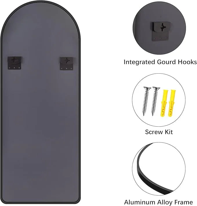 FORBATH Large Arched Wall Mirror 60x24 Inch, Black Arch Full Length Mirror with Aluminum Frame for Bedroom, Fireplace,Entryway,Living Room,Home Decor,Hanging or Leaning Against Wall - ModernBath