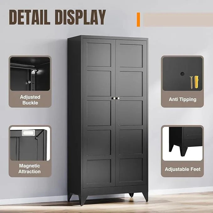 Yizosh Metal Pantry Cabinet,- 72" Black Kitchen Pantry Storage Cabinet with Doos and Adjustable Shelves for Kitchen, Living Room,Dining Room,Home - ModernBath