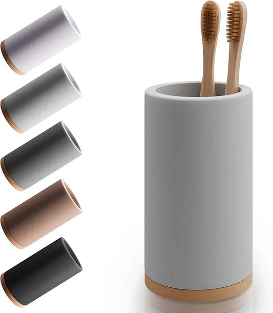 Matani Bamboo Toothbrush Holder Diatomite Tooth Brush Organizer - Storage Stand for Small Bathroom & Counter - Removable Base & Drain Holes, Water-Absorbent & Quick-Drying (Light Grey) - ModernBath