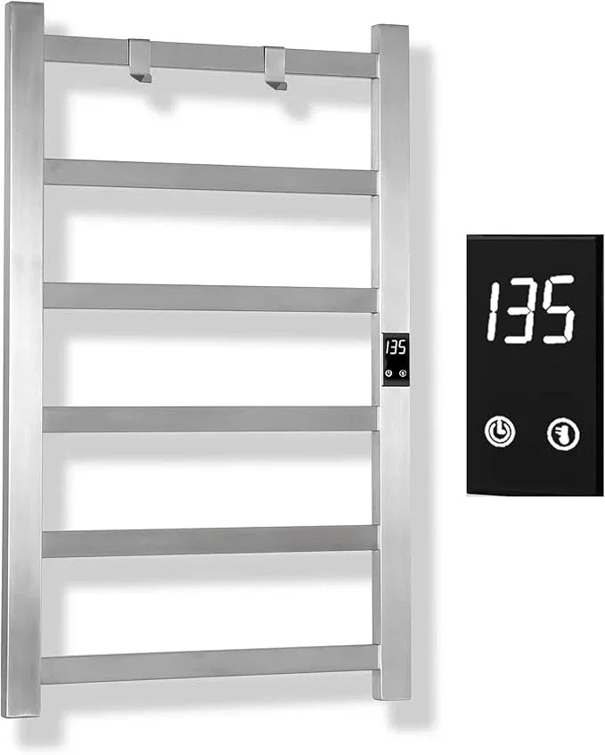 Electric Towel Warmer | Super Thin | with Timer & Temperature Multi-Level Adjustments | Hardwired & Plug-in | 6 Bar Brushed Finish - ModernBath
