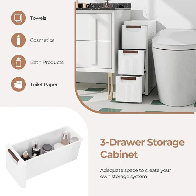 Giantex 3 Drawers Storage Cart, Narrow Plastic Dresser, Rolling Organizer Cart for Office Classroom Bedroom Bathroom Art Craft Supplies, Mobile Slim Utility Cart on Wheels (7.5"x16.5"x22.5") - ModernBath