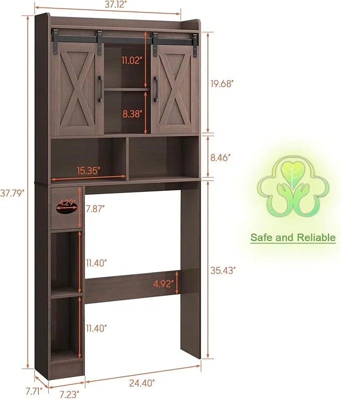 Vabches Over The Toilet Storage Cabinet, Farmhouse Storage Cabinet Over Toilet with Sliding Doors & Toilet Paper Holder Stand，Home Space-Saving Toilet Rack, for Bathroom, Laundry and Restroom - ModernBath